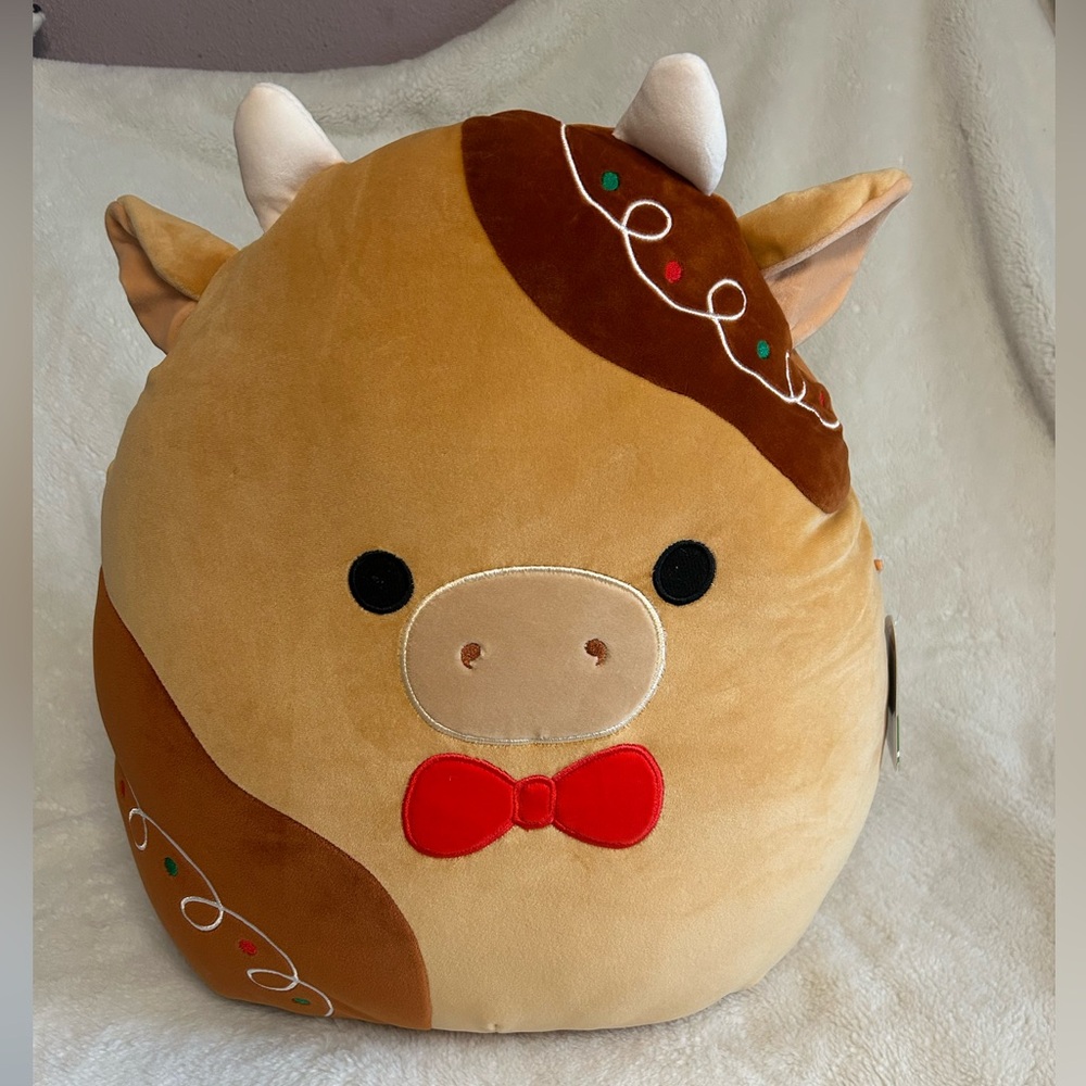 NWT Squishmallows 16” Jericho the Gingerbread Cow Christmas Plush HTF